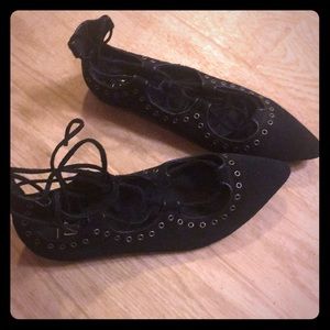 Gap Black Suede Lace Up Flats size 9 40 Brand New